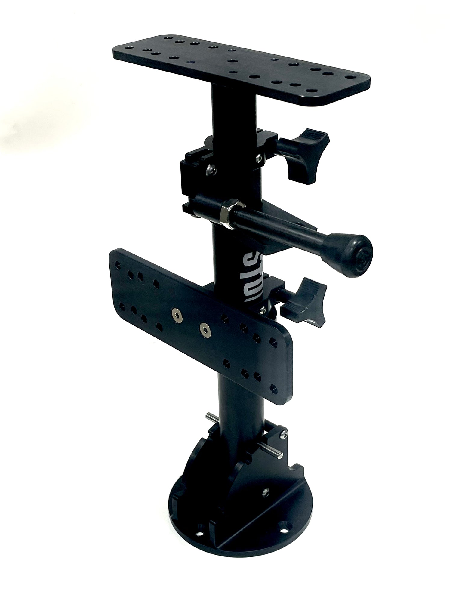 The Folding Mount  New folding double mount. Gets the units up were you  can see them and down so you can see over them. This is a new saftey  product from